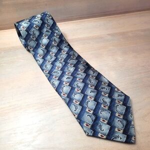 Christian Dior Monsieur Men's Designer Vintage Printed 100% Silk Necktie Blue